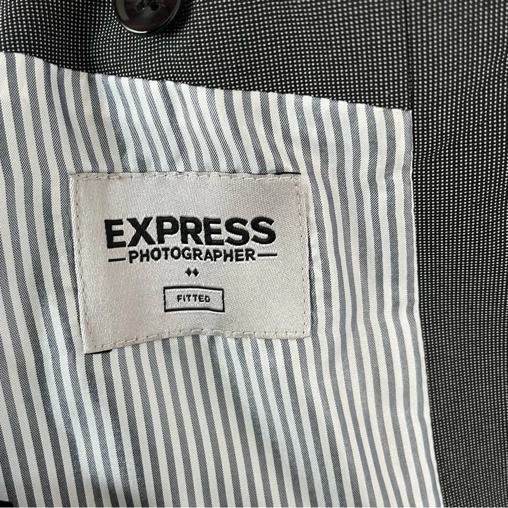 Express Photographer Gray Button Lined Blazer